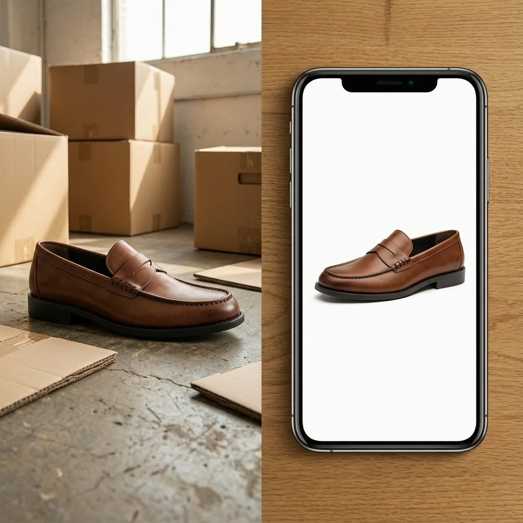 quy trình làm ảnh giày chuẩn Shopee bằng AI Photo Studio